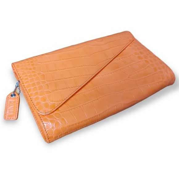 Danier Leather Orange Croc Embossed Clutch - Picture 7 of 7